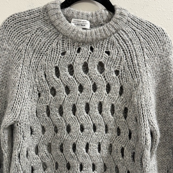 & Other Stories XS Gray Wool Alpaca Blend Chunky Open Knit Pullover Sweater - Picture 7 of 8
